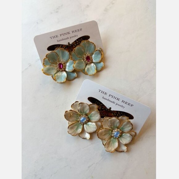 NWT Anthropologie The Pink Reef Handpainted Earrings Hawaiian Blue - Picture 8 of 8
